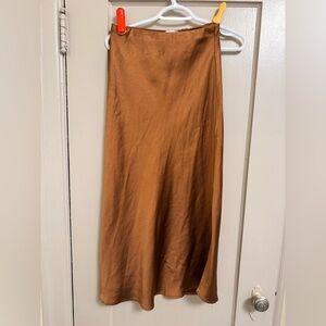 Satin Midi Skirt in Rust Brown
